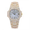 Unisex Diamond Watch Patek Philippe Nautilus 18K Gold 37mm White Dial