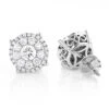 Unisex Round Diamond Cluster Earrings 14K White Gold 2ct Halo Studs