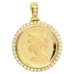 US Mint American Liberty 1oz 14K Yellow Gold Coin Pendant W Diamond Bezel 2ct 2017