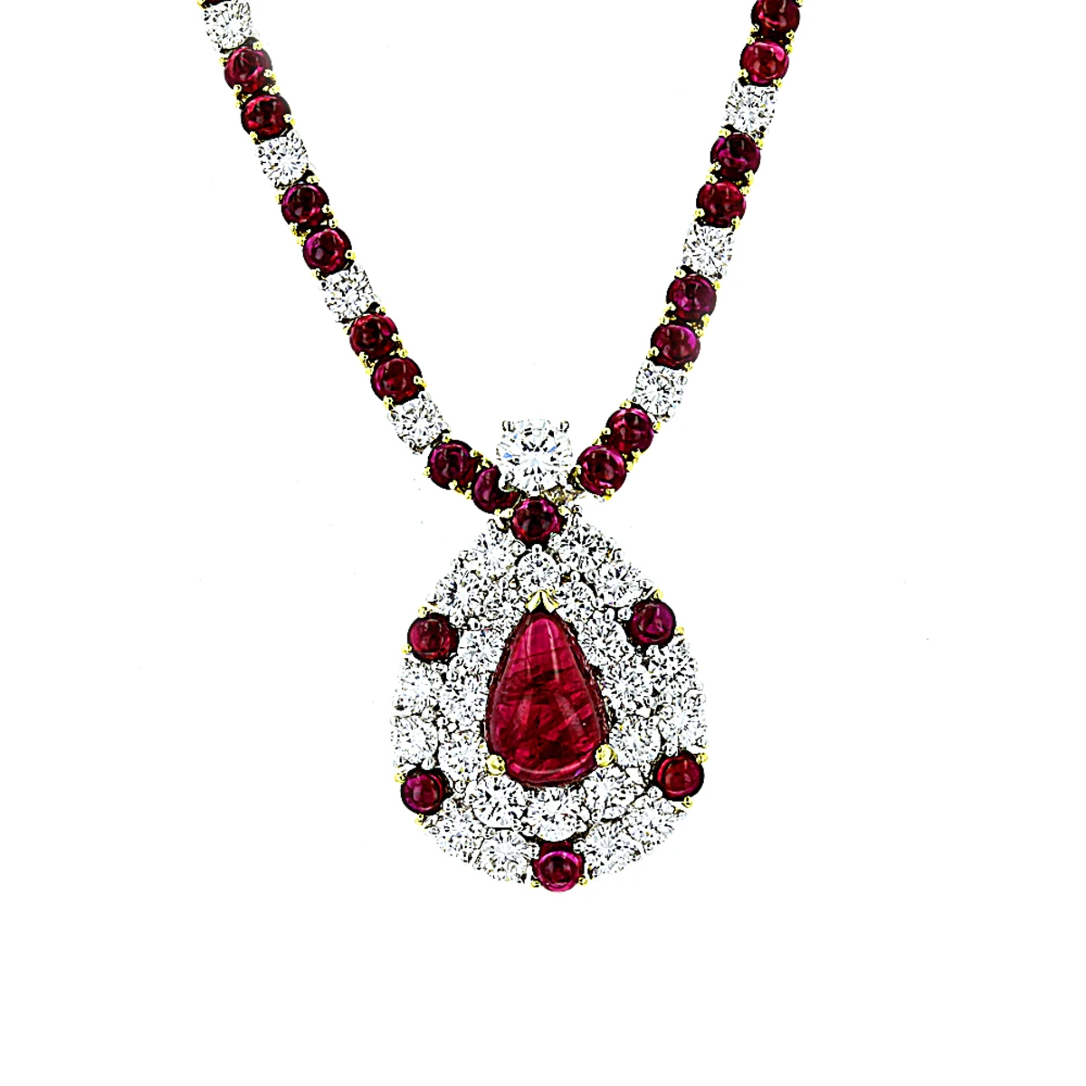 Vintage 18K Gold Ladies Diamond And Ruby Necklace 3 Vintage 18K Gold Ladies Diamond And Ruby Necklace