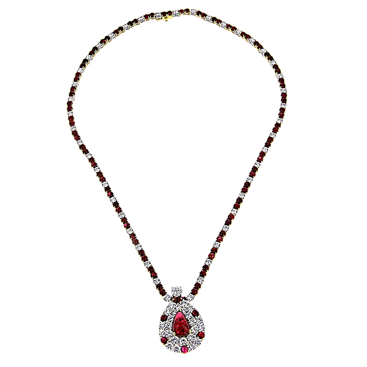 Vintage 18K Gold Ladies Diamond And Ruby Necklace 4 Vintage 18K Gold Ladies Diamond And Ruby Necklace - Image 2