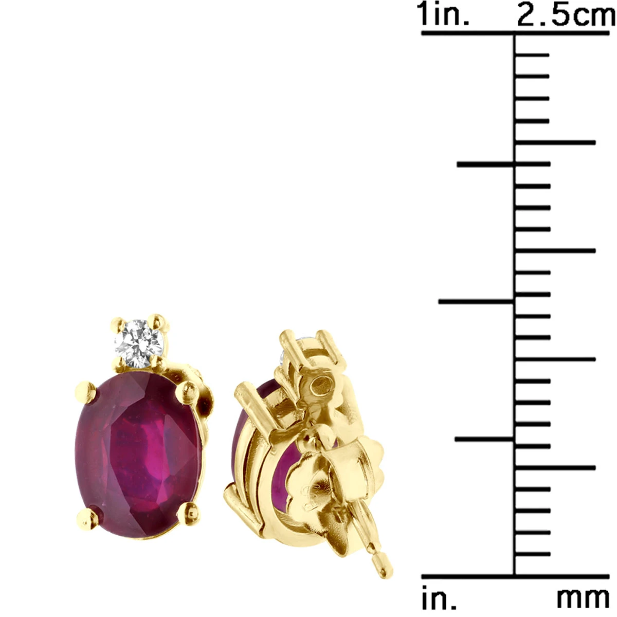 VS Diamond And Oval Ruby Stud Earrings For Women 18K Yellow Gold 3.74ct 7 VS Diamond And Oval Ruby Stud Earrings For Women 18K Yellow Gold 3.74ct - Image 5