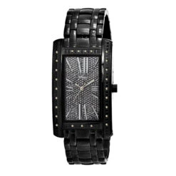 Black JoJino Women's Diamond Watch Rectangular Shape Iced Out Black Dial 0.25ct