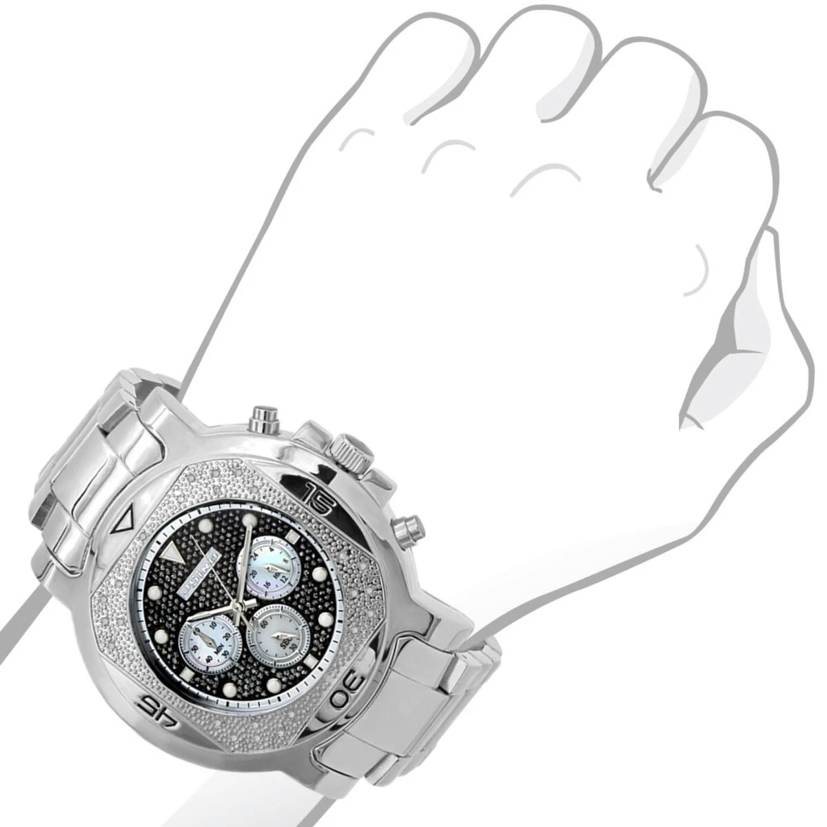 JoJino Chronograph Large Men's Diamond Watch 0.25ct Iced Out Black Dial 5 JoJino Chronograph Large Men's Diamond Watch 0.25ct Iced Out Black Dial - Image 3