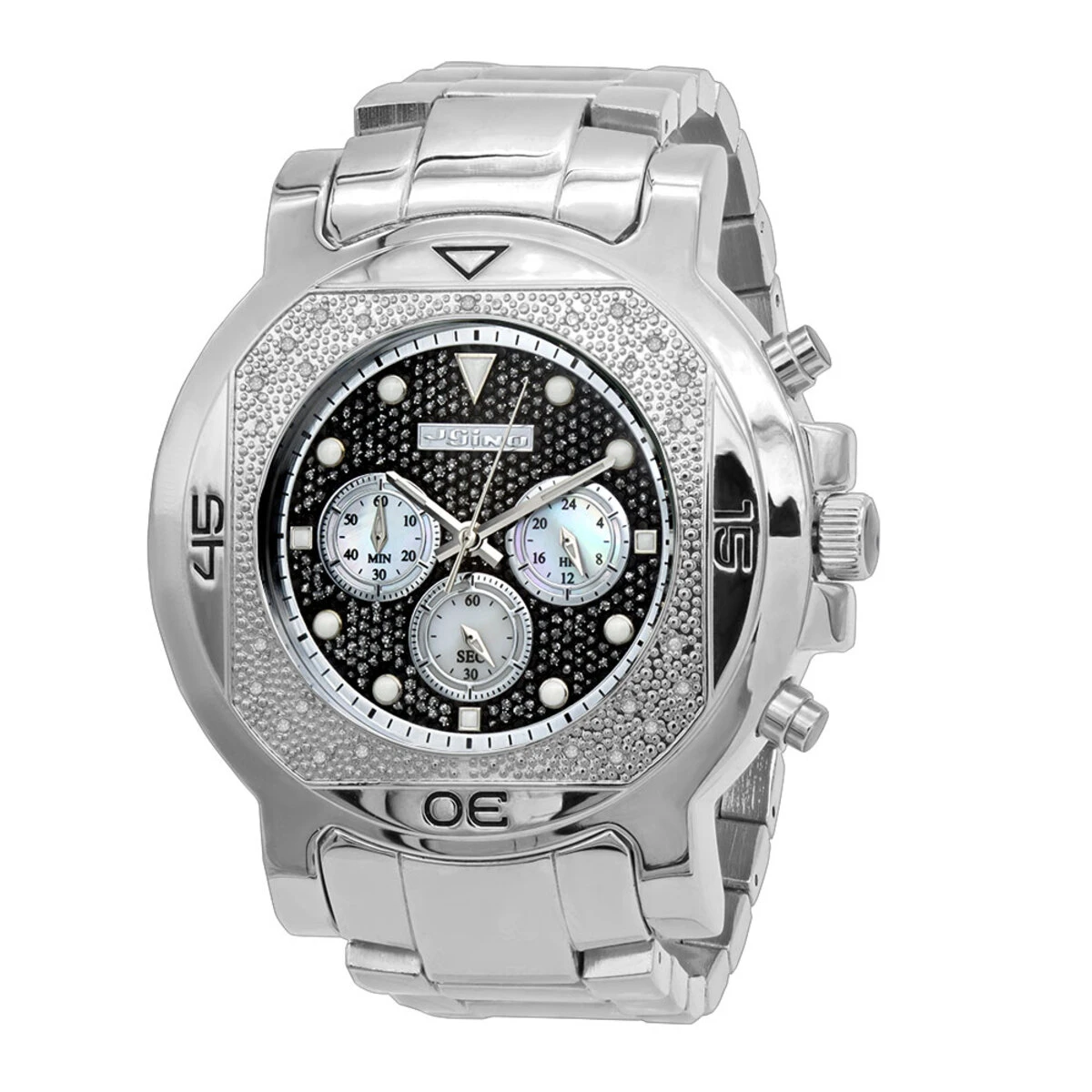 JoJino Chronograph Large Men's Diamond Watch 0.25ct Iced Out Black Dial 3 JoJino Chronograph Large Men's Diamond Watch 0.25ct Iced Out Black Dial