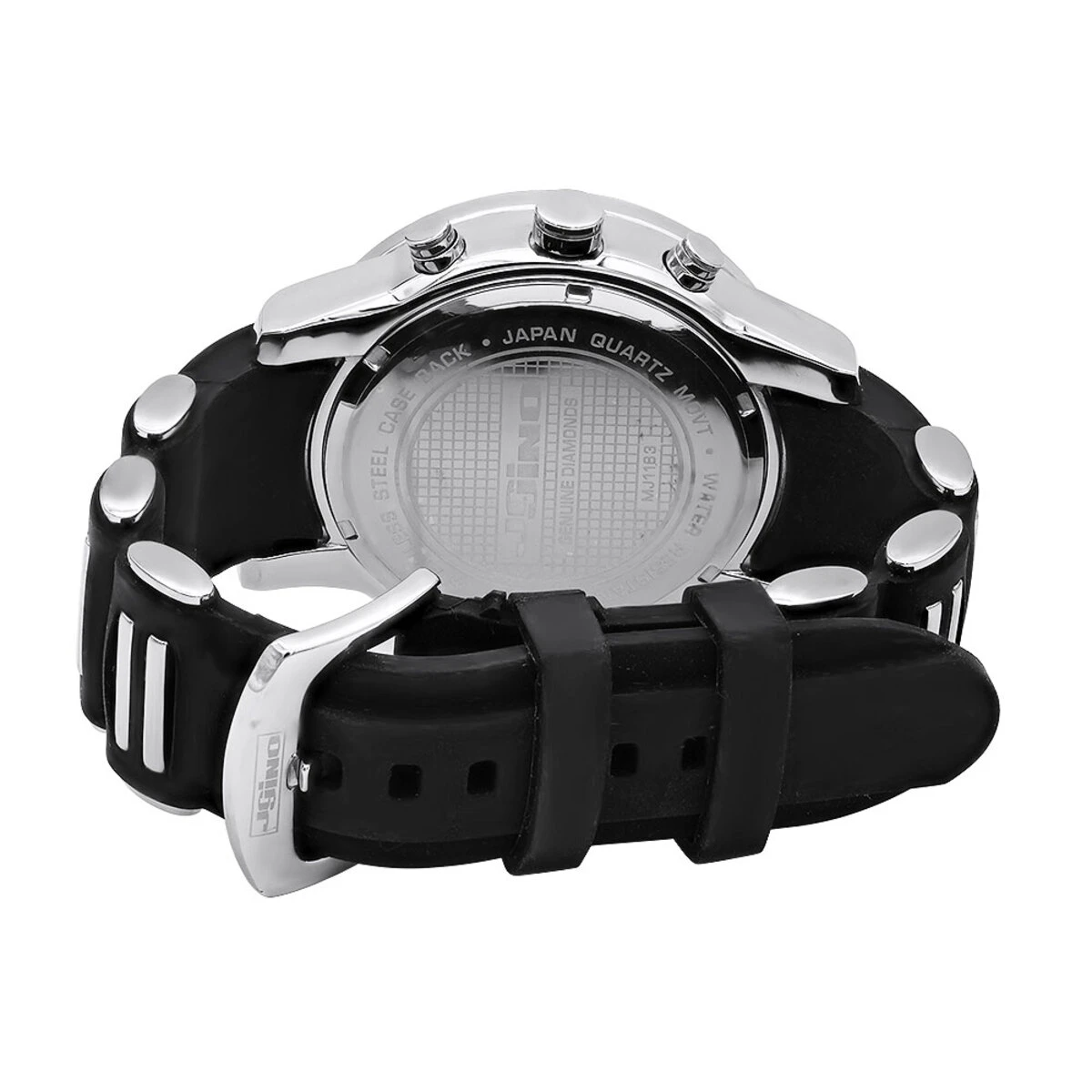 JoJino Floating Stones Men's Diamond Watch Black Rubber Band Chronograph Date 4 JoJino Floating Stones Men's Diamond Watch Black Rubber Band Chronograph Date - Image 2