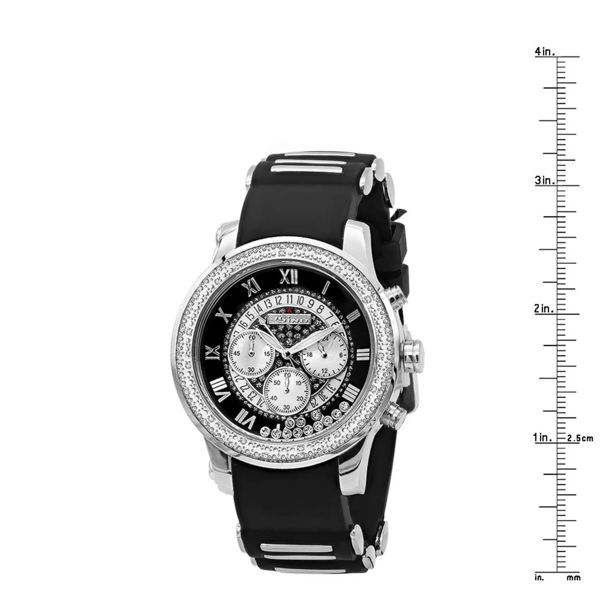 JoJino Floating Stones Men's Diamond Watch Black Rubber Band Chronograph Date 6 JoJino Floating Stones Men's Diamond Watch Black Rubber Band Chronograph Date - Image 4
