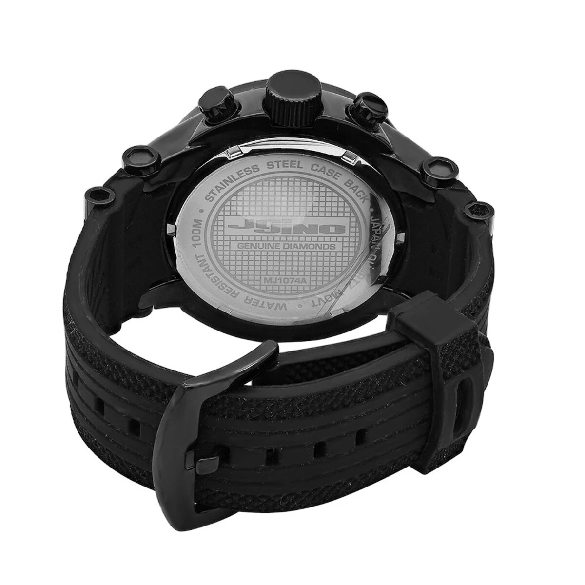 JoJino Large Men's Black Diamond Watch 2ct Silver Dial Chronograph Calendar Rubber Band 4 JoJino Large Men's Black Diamond Watch 2ct Silver Dial Chronograph Calendar Rubber Band - Image 2