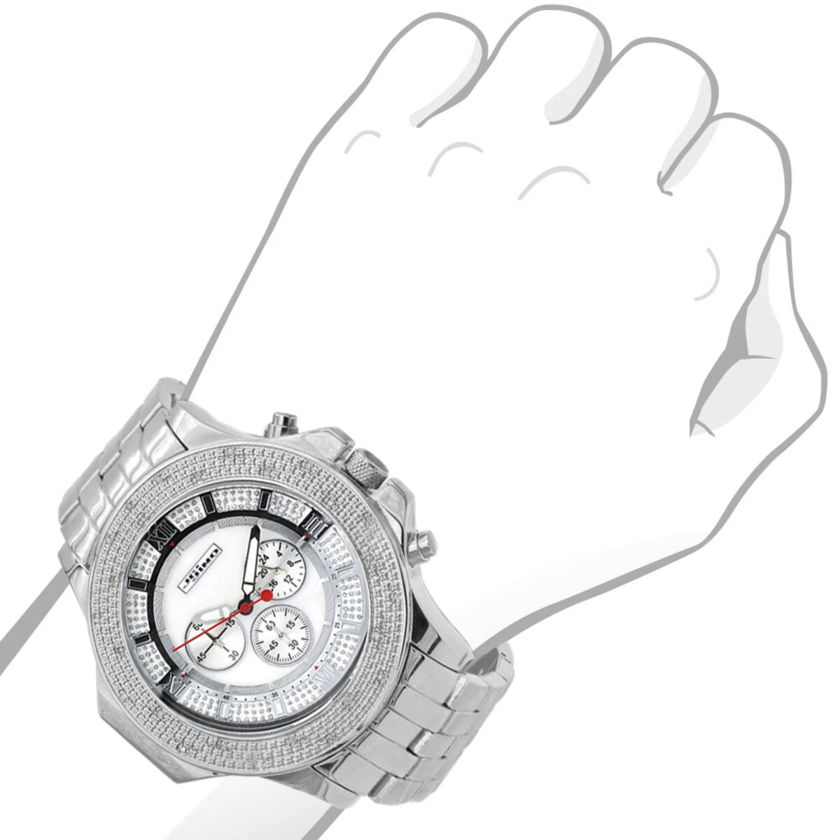 JoJino Large Men's Diamond Watch 0.25ct Iced Out White MOP Dial Chronograph 5 JoJino Large Men's Diamond Watch 0.25ct Iced Out White MOP Dial Chronograph - Image 3