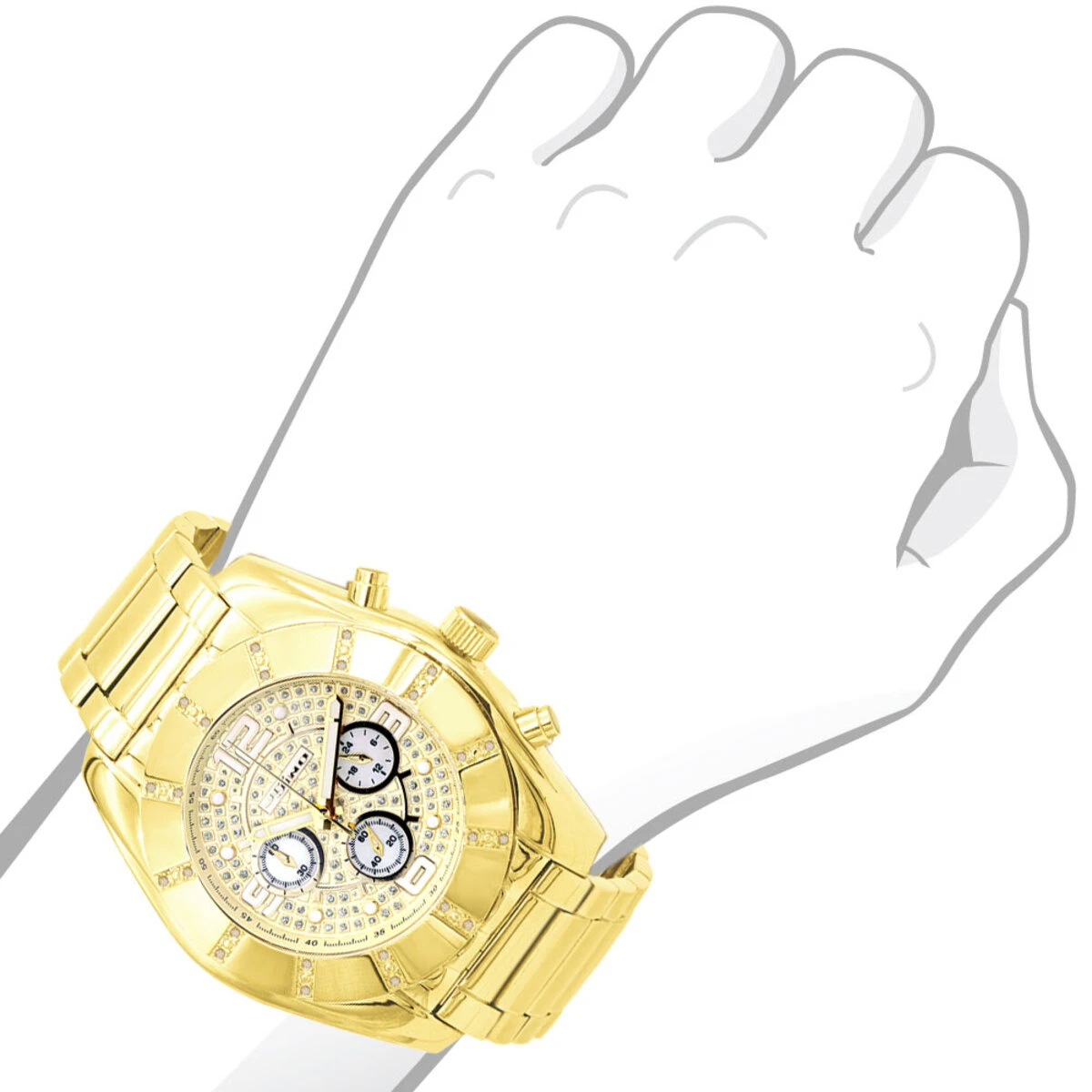 JoJino Large Men's Diamond Watch 0.25ct Iced Out Yellow Dial Chronograph 5 JoJino Large Men's Diamond Watch 0.25ct Iced Out Yellow Dial Chronograph - Image 3