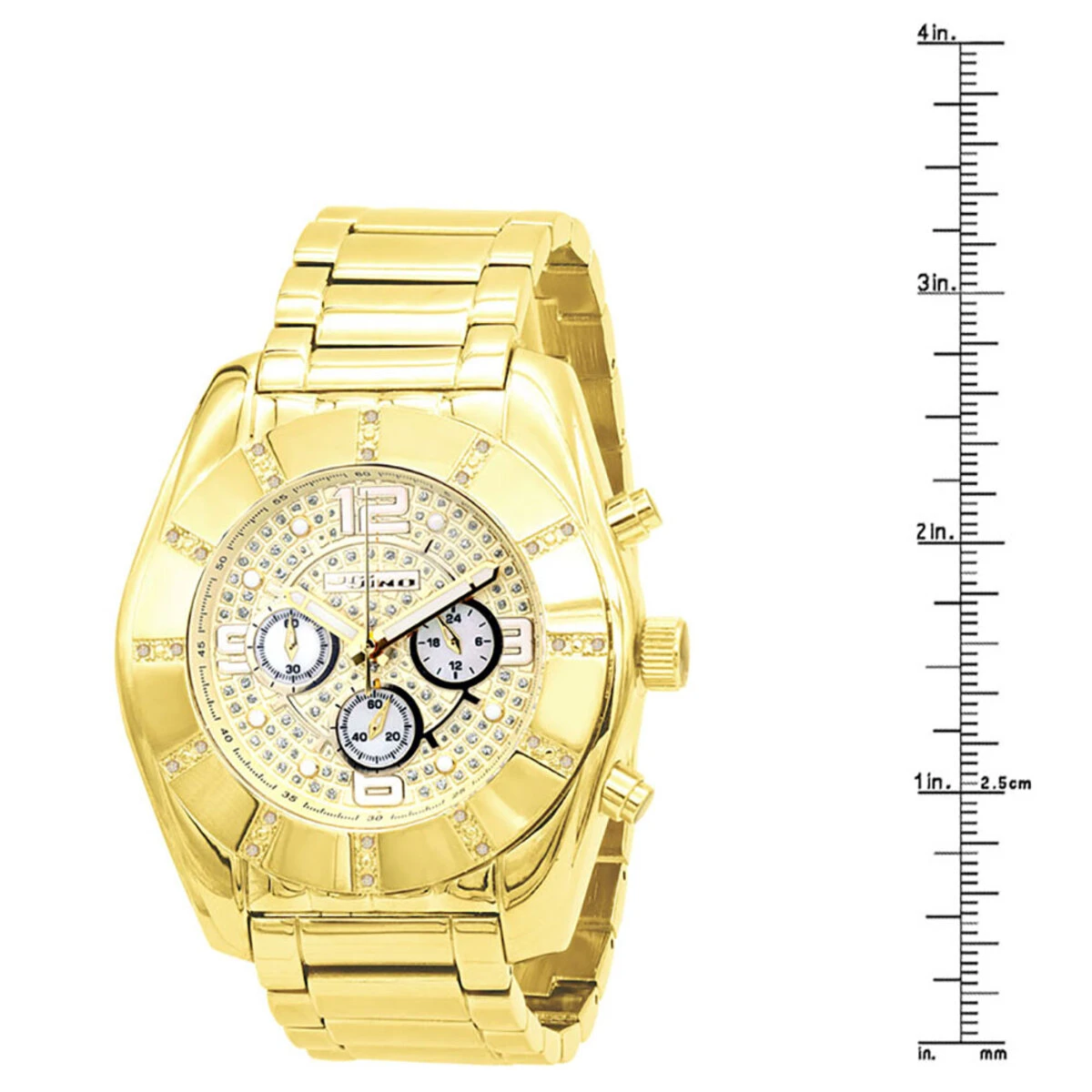 JoJino Large Men's Diamond Watch 0.25ct Iced Out Yellow Dial Chronograph 6 JoJino Large Men's Diamond Watch 0.25ct Iced Out Yellow Dial Chronograph - Image 4