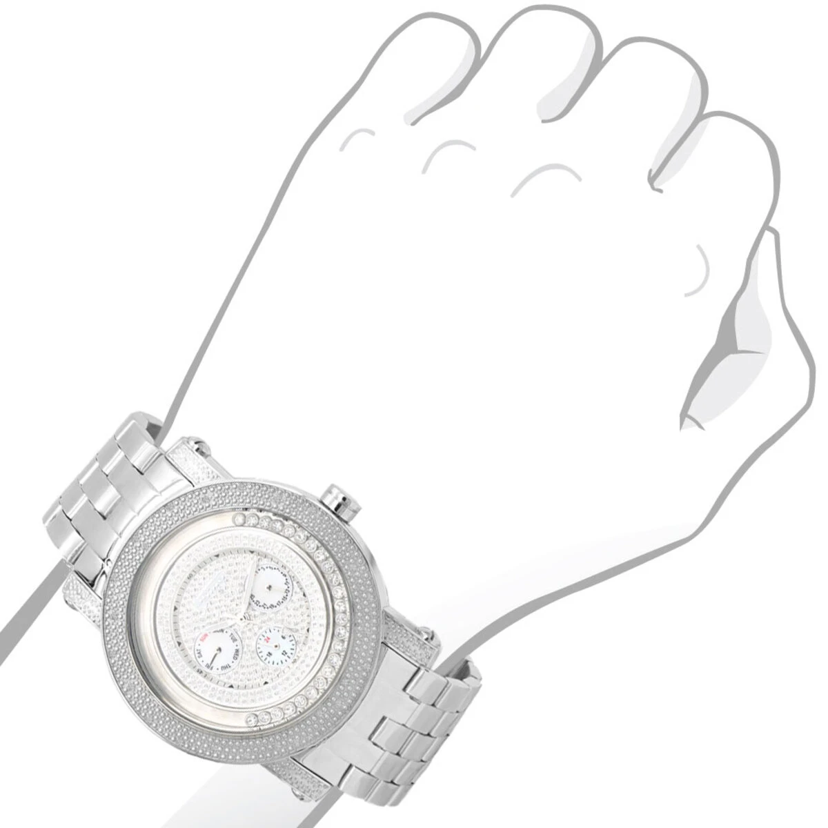 JoJino Men's Diamond Watch Iced Out White Dial W Subdials & Floating Stones 5 JoJino Men's Diamond Watch Iced Out White Dial W Subdials & Floating Stones - Image 3