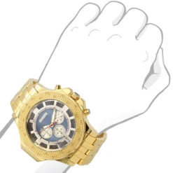 JoJino Large Men's Diamond Watch Yellow Gold Pltd 0.25ct Blue MOP Dial Chronograph -H'Hen Sale Store watches name here 0 00 968740 bod