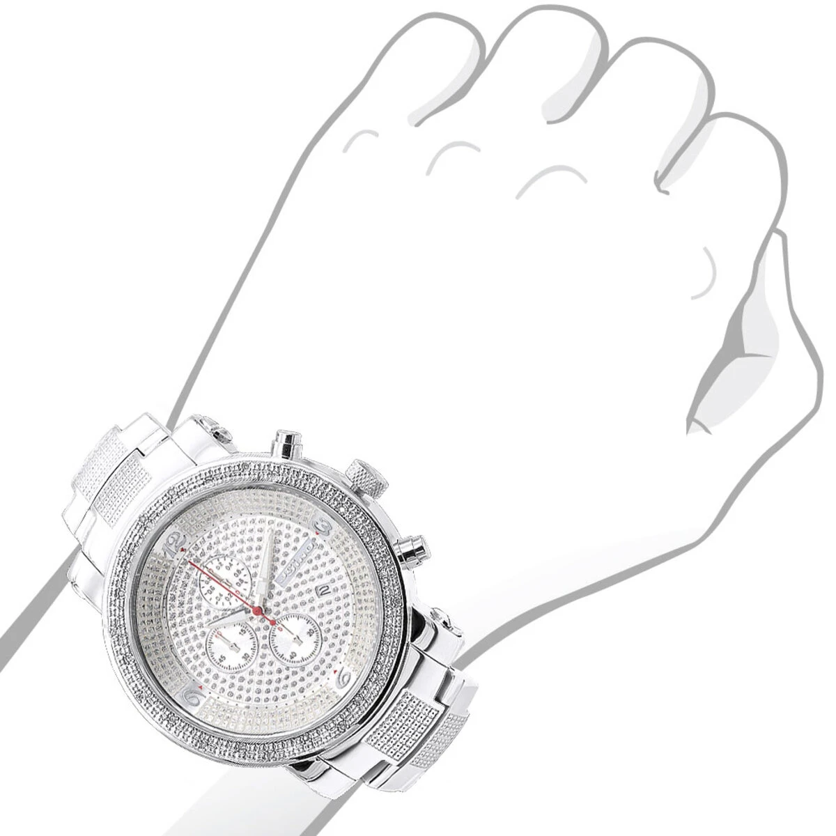 Oversized JoJino Diamond Watch For Men With Chronograph 0.12ct Iced Out Silver Dial 5 Oversized JoJino Diamond Watch For Men With Chronograph 0.12ct Iced Out Silver Dial - Image 3
