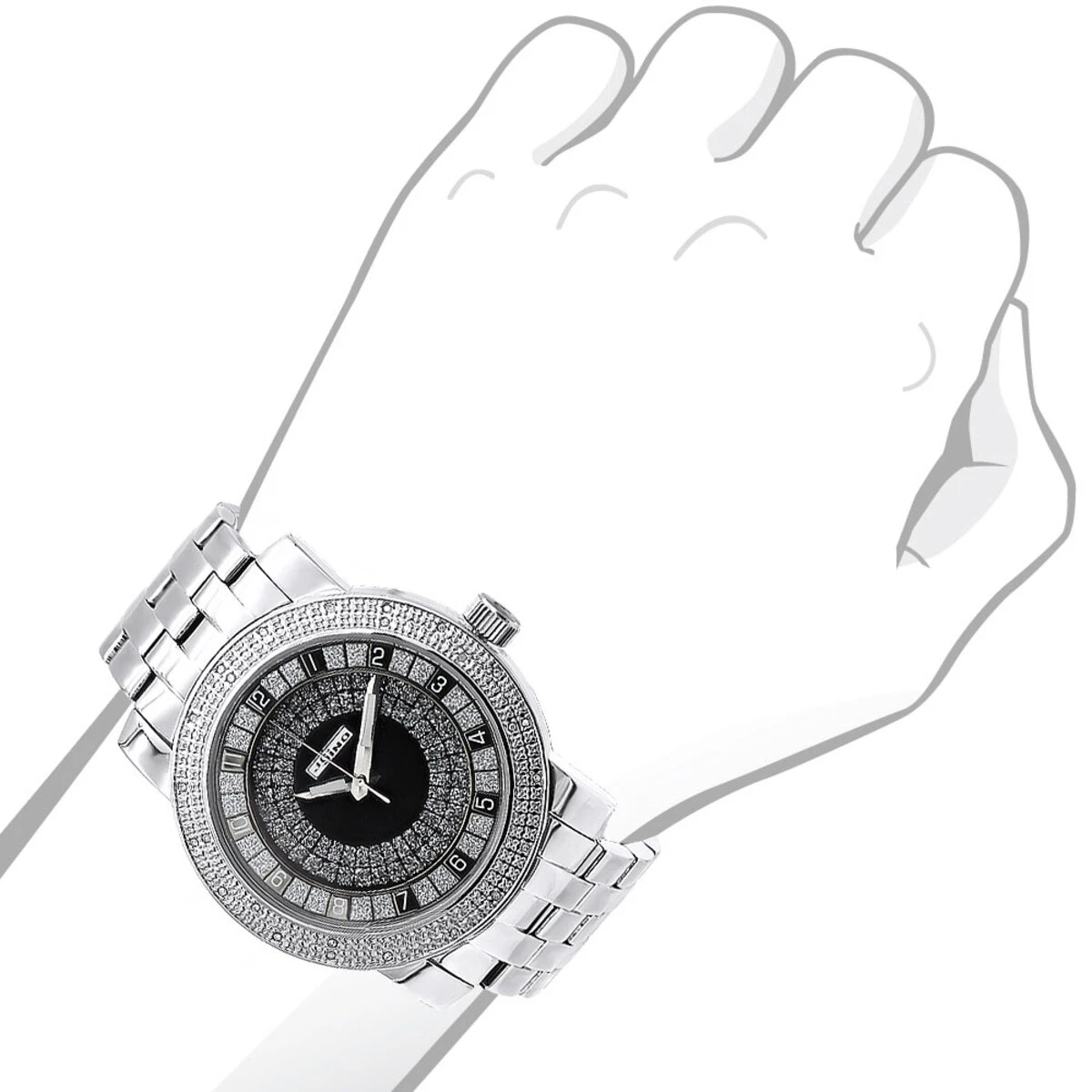 Oversized JoJino Genuine Diamond Watch For Men Black Dial 0.25ct Metal Band 5 Oversized JoJino Genuine Diamond Watch For Men Black Dial 0.25ct Metal Band - Image 3