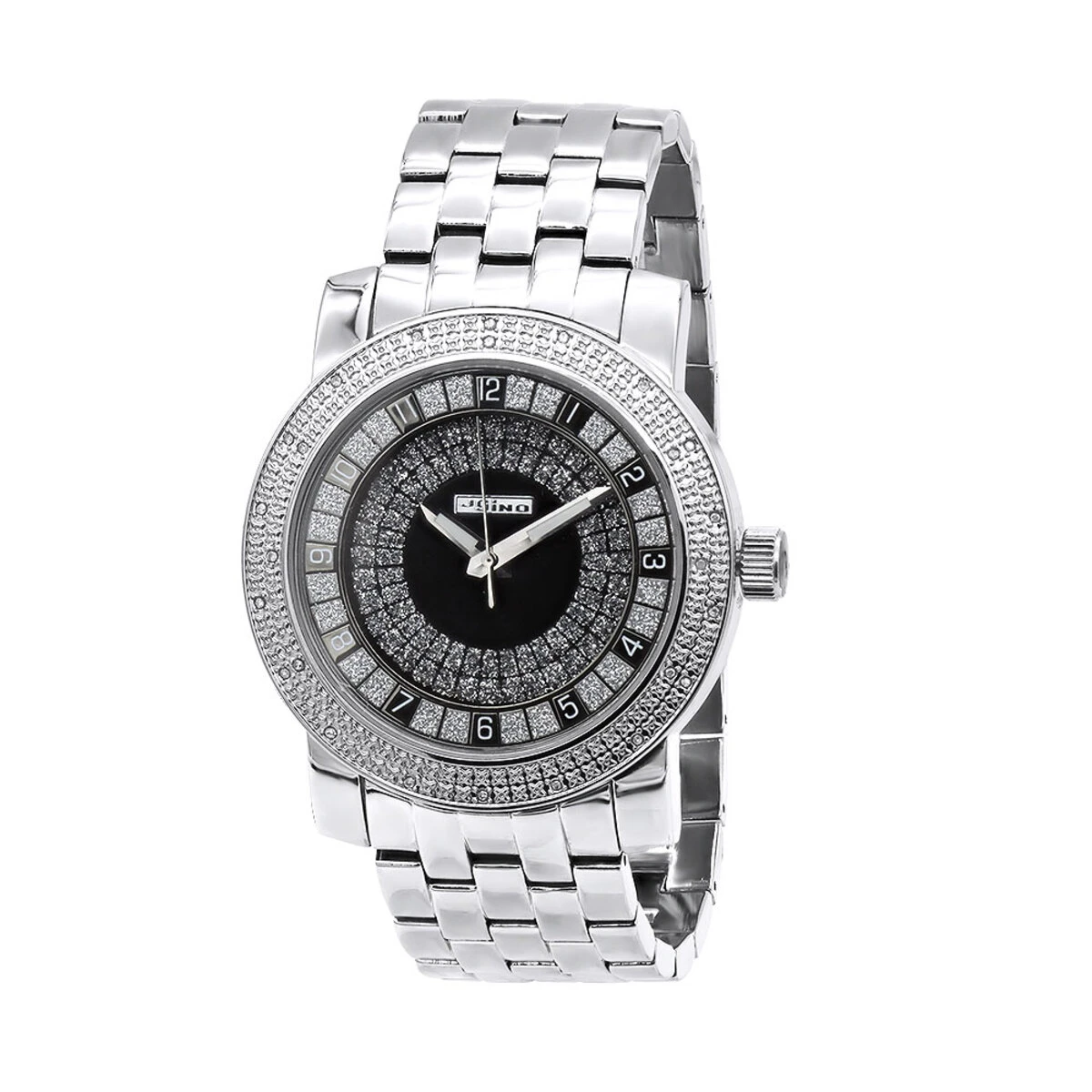 Oversized JoJino Genuine Diamond Watch For Men Black Dial 0.25ct Metal Band 3 Oversized JoJino Genuine Diamond Watch For Men Black Dial 0.25ct Metal Band