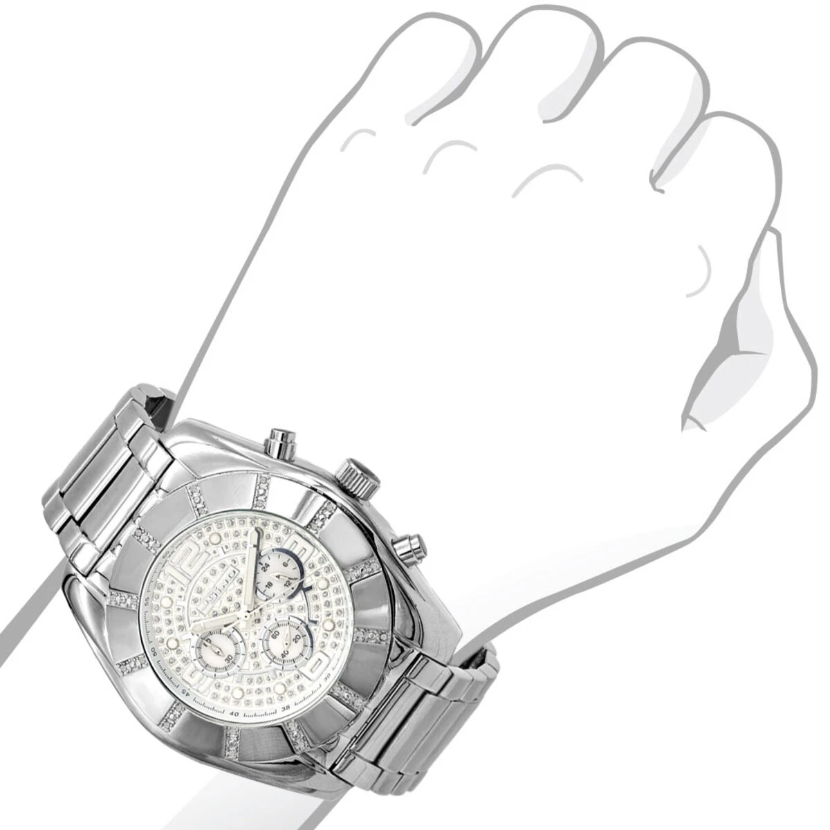 Oversized Jojino Men's Diamond Watch 0.25ct Iced Out White Dial With Subdials 5 Oversized Jojino Men's Diamond Watch 0.25ct Iced Out White Dial With Subdials - Image 3