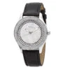 White JoJino Diamond Watch For Women Black Leather Band 0.12ct Iced Out Dial