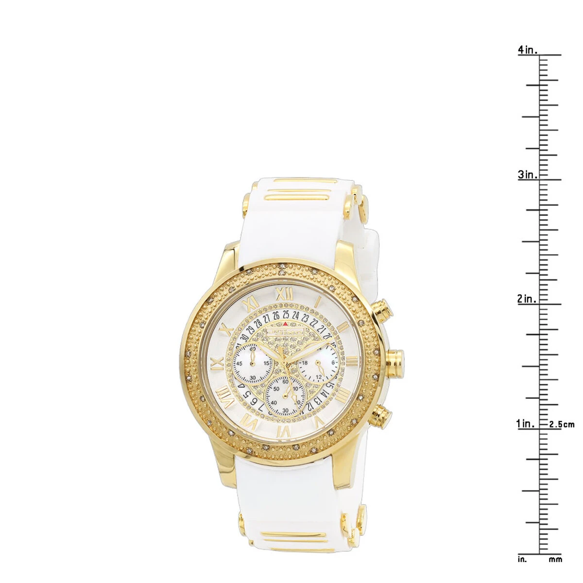 Yellow Gold Plt Jojino Men's Diamond Watch W White Rubber Band Chronograph 6 Yellow Gold Plt Jojino Men's Diamond Watch W White Rubber Band Chronograph - Image 4