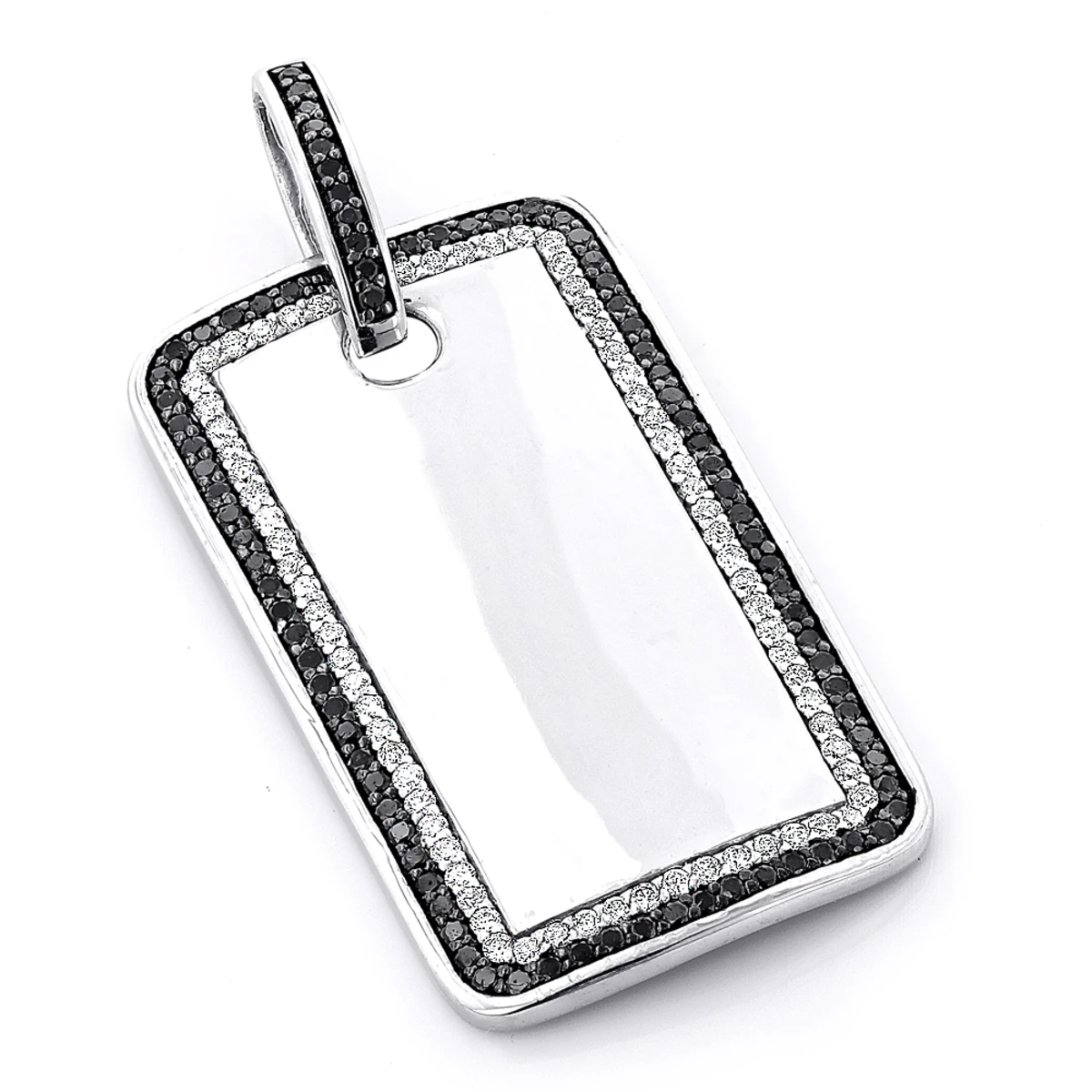 White And Black Diamond Dog Tag Pendant 1.5ct Sterling Silver 3 White And Black Diamond Dog Tag Pendant 1.5ct Sterling Silver
