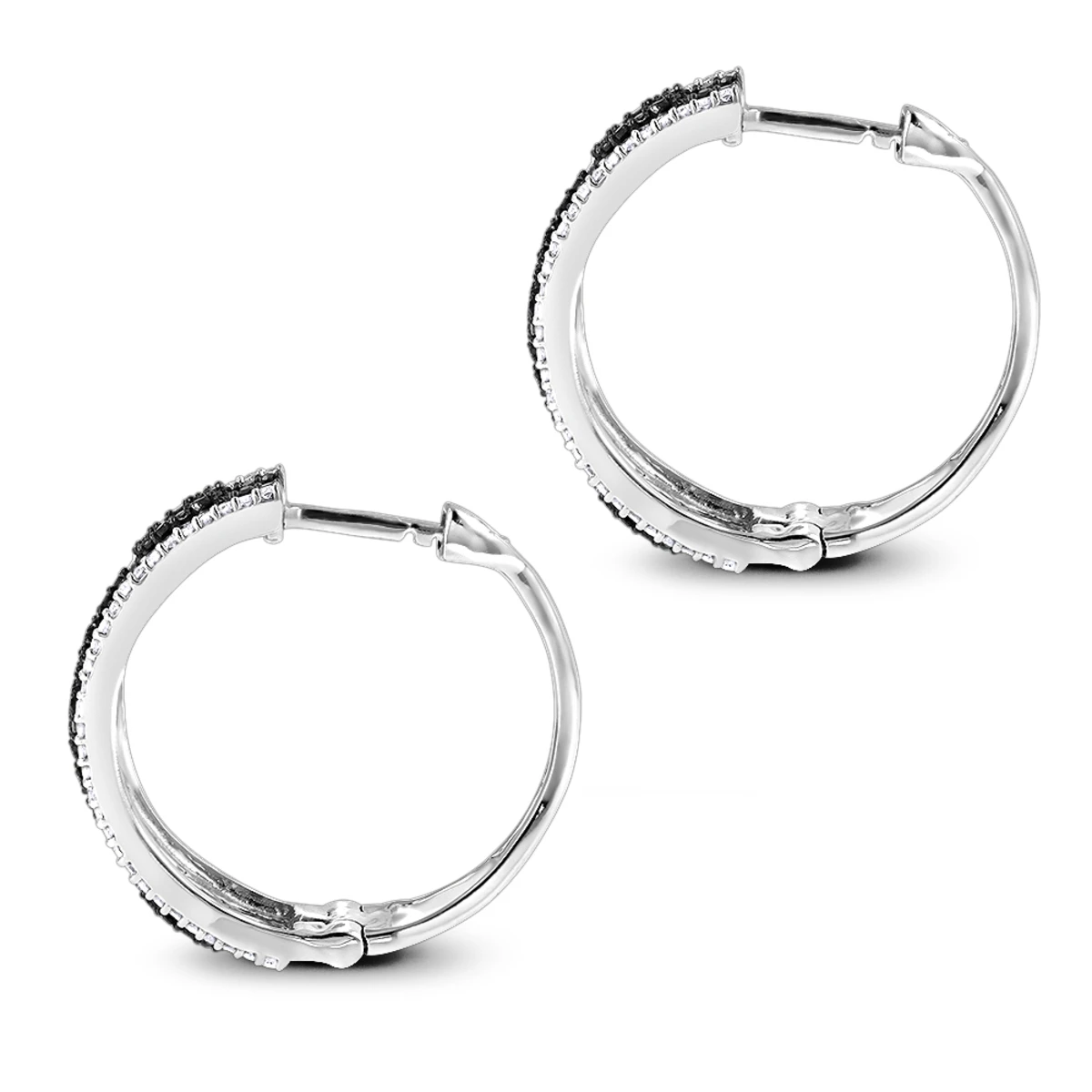 White And Black Diamond Hoop Earrings 0.9 Ct 14K White Gold 6 White And Black Diamond Hoop Earrings 0.9 Ct 14K White Gold - Image 4