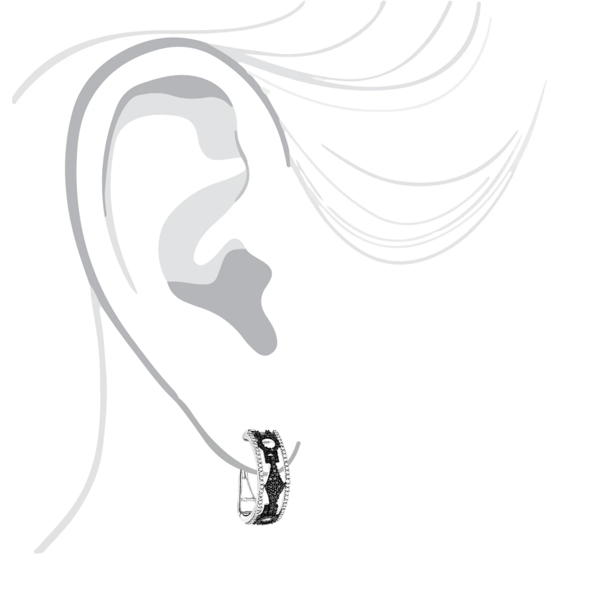 White And Black Diamond Hoop Earrings 0.9 Ct 14K White Gold 8 White And Black Diamond Hoop Earrings 0.9 Ct 14K White Gold - Image 6