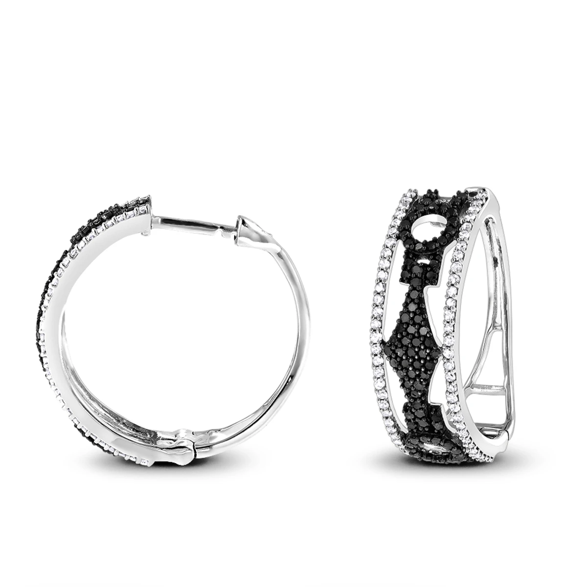 White And Black Diamond Hoop Earrings 0.9 Ct 14K White Gold 3 White And Black Diamond Hoop Earrings 0.9 Ct 14K White Gold