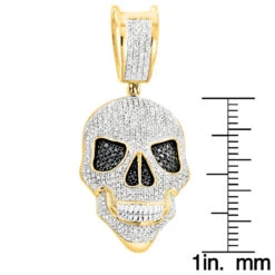 White And Black Diamond Iced Out Skull Pendant 10K Yellow Gold 0.83ct -H'Hen Sale Store white and black diamond iced out skull pendant in 10k gold 083ct ruler