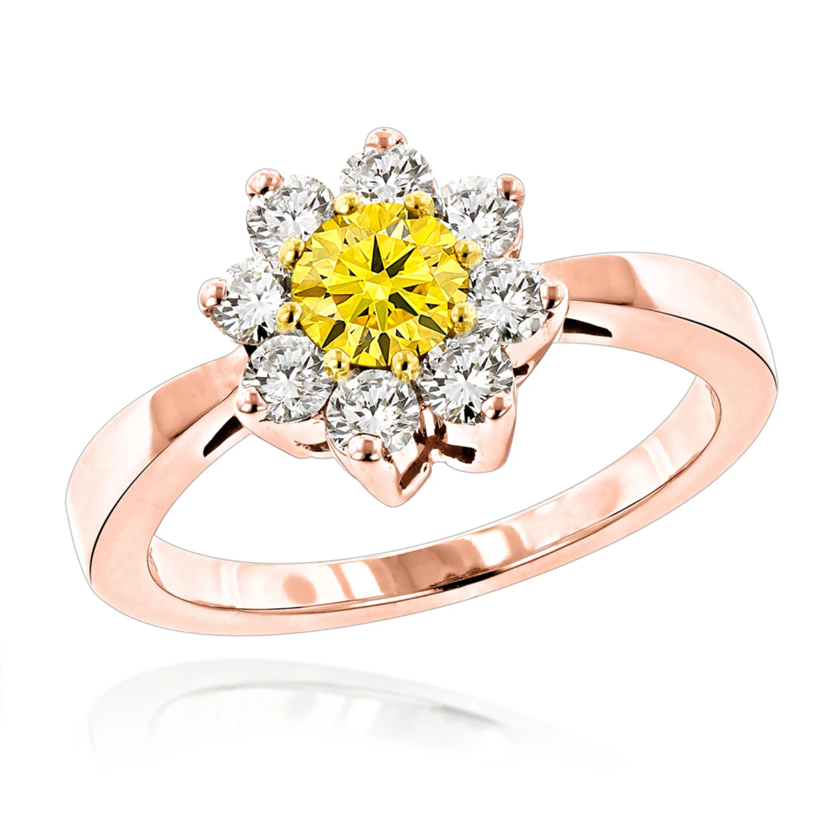 1.2ct White And Yellow Diamond Cluster 14K White Gold Daisy Ring 5 1.2ct White And Yellow Diamond Cluster 14K White Gold Daisy Ring - Image 3