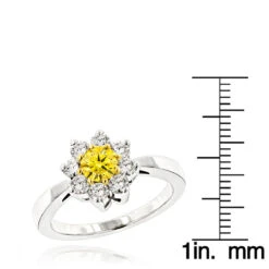 1.2ct White And Yellow Diamond Cluster 14K White Gold Daisy Ring 13 1.2ct White And Yellow Diamond Cluster 14K White Gold Daisy Ring -H'Hen Sale Store white and yellow diamond cluster rings 14k gold daisy ring 13ct rulerwh