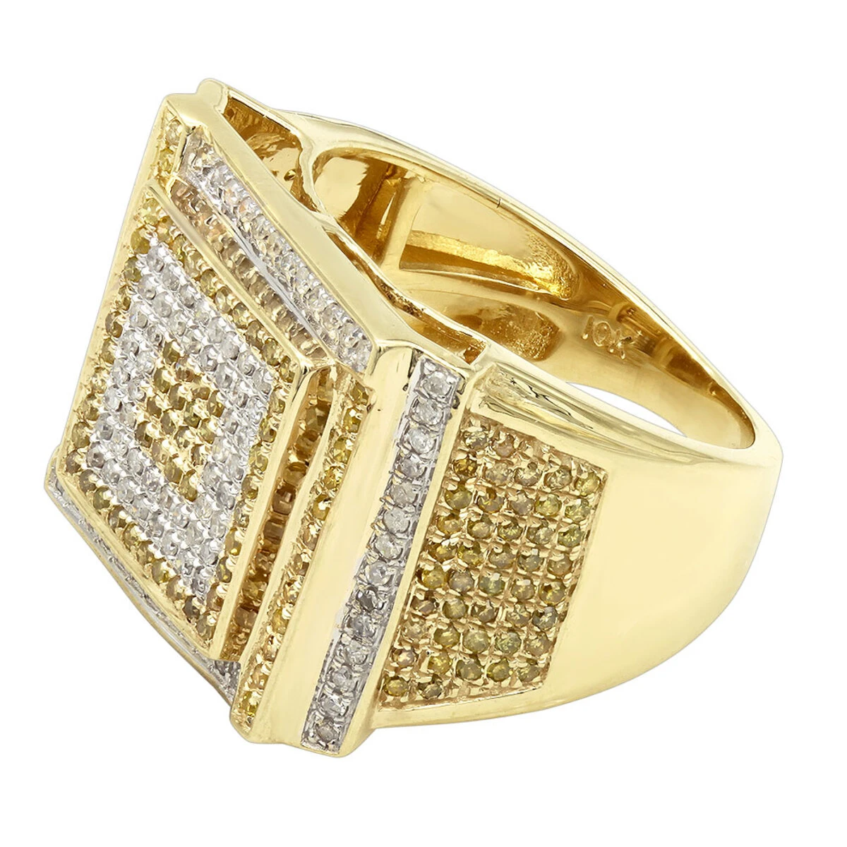 White And Yellow Diamond Men's Ring 1.22ct 10K Yellow Gold 6 White And Yellow Diamond Men's Ring 1.22ct 10K Yellow Gold - Image 4