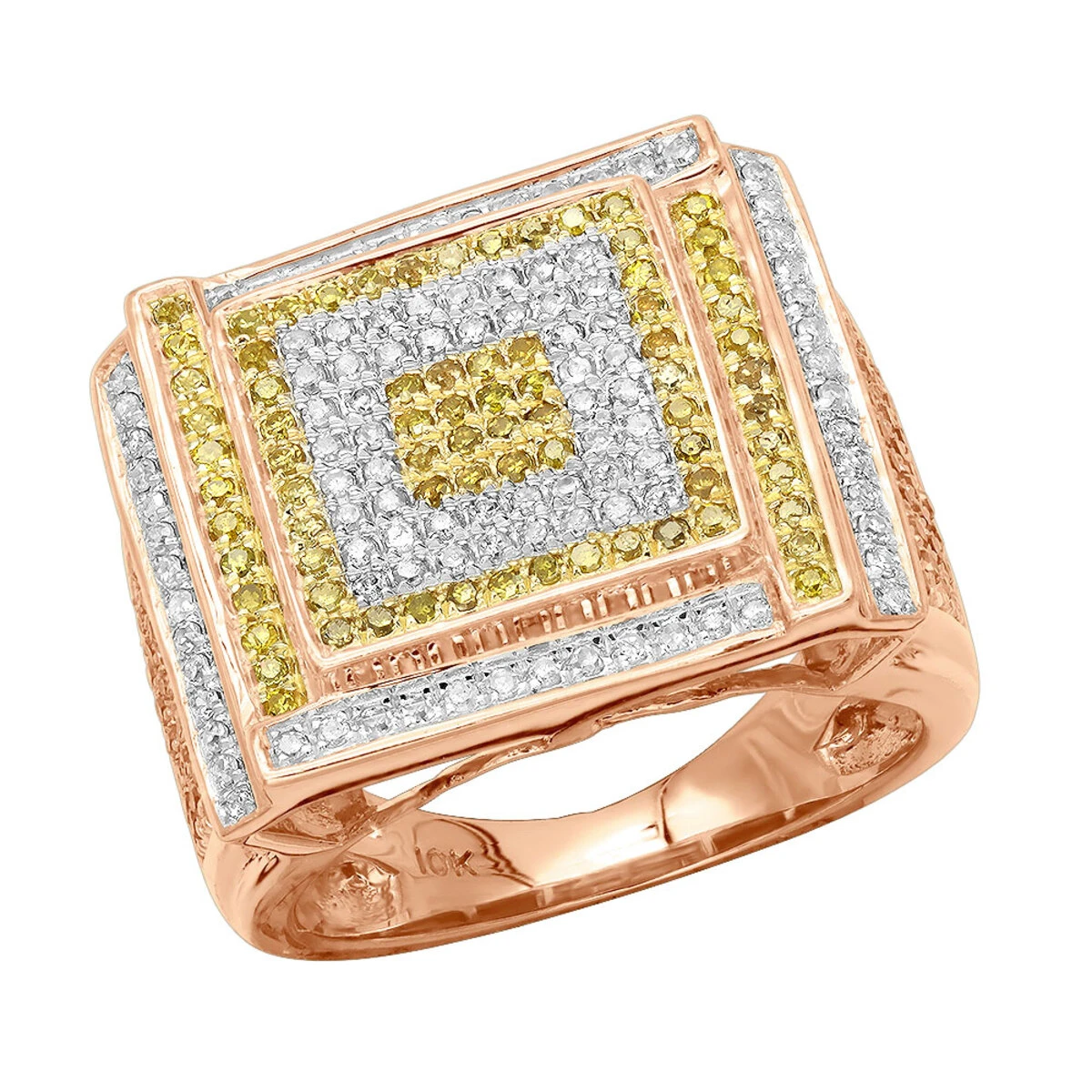White And Yellow Diamond Men's Ring 1.22ct 10K Yellow Gold 5 White And Yellow Diamond Men's Ring 1.22ct 10K Yellow Gold - Image 3