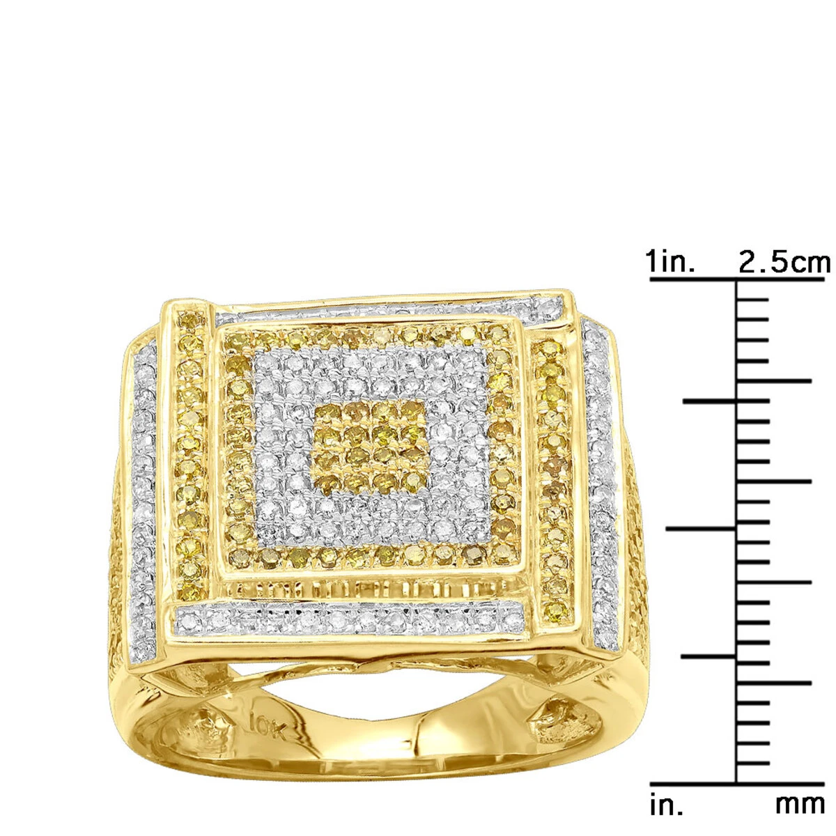 White And Yellow Diamond Men's Ring 1.22ct 10K Yellow Gold 8 White And Yellow Diamond Men's Ring 1.22ct 10K Yellow Gold - Image 6