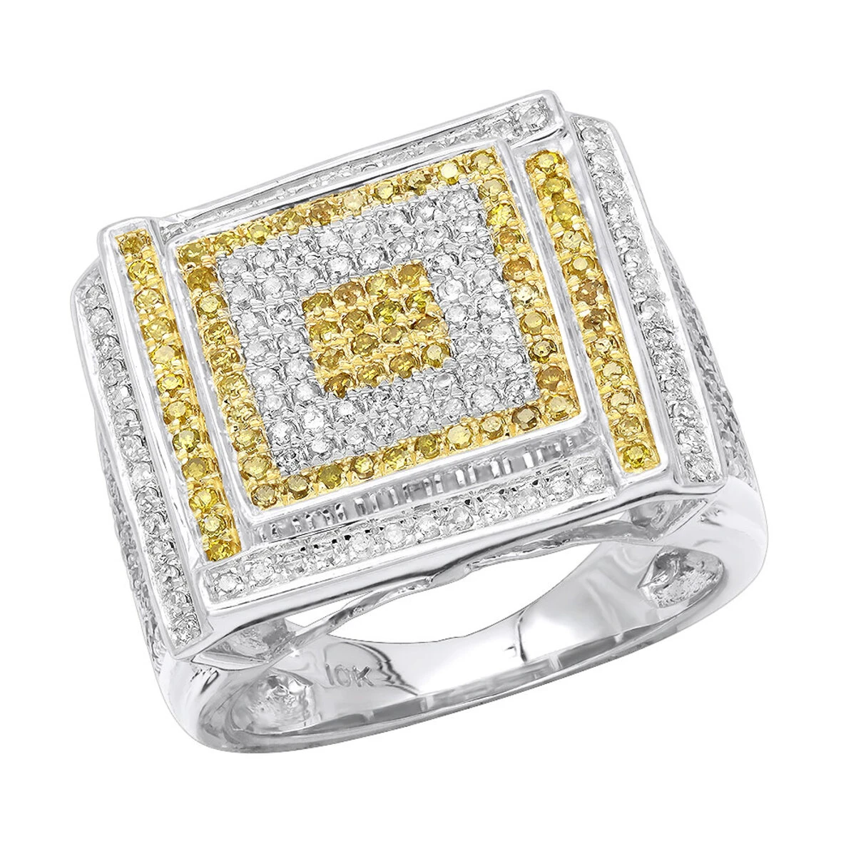 White And Yellow Diamond Men's Ring 1.22ct 10K Yellow Gold 4 White And Yellow Diamond Men's Ring 1.22ct 10K Yellow Gold - Image 2