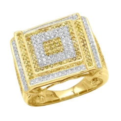 White And Yellow Diamond Men's Ring 1.22ct 10K Yellow Gold