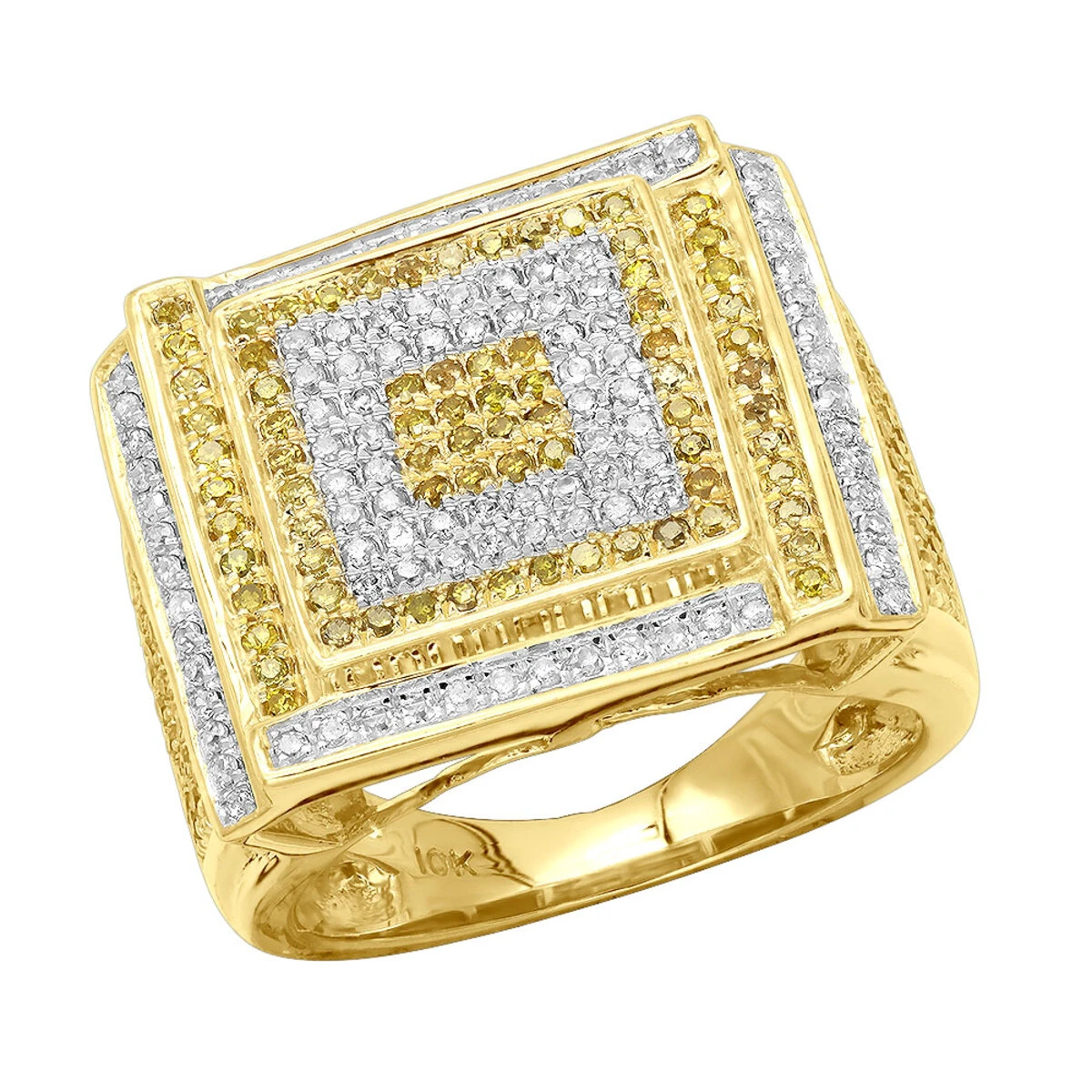 White And Yellow Diamond Men's Ring 1.22ct 10K Yellow Gold 3 White And Yellow Diamond Men's Ring 1.22ct 10K Yellow Gold