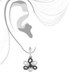 White Black Diamond Flower Earrings 0.51ct 14K White Gold -H'Hen Sale Store white black diamond flower earrings 051ct 14k gold 3