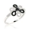 White Black Diamond Flower Ring 0.31ct 14K White Gold -H'Hen Sale Store white black diamond flower ring 031ct 14k gold 1