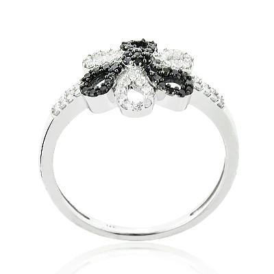 White Black Diamond Flower Ring 0.31ct 14K White Gold 4 White Black Diamond Flower Ring 0.31ct 14K White Gold - Image 2