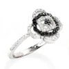 White Black Diamond Ring For Ladies 0.31ct 14K White Gold