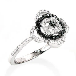 White Black Diamond Ring For Ladies 0.31ct 14K White Gold