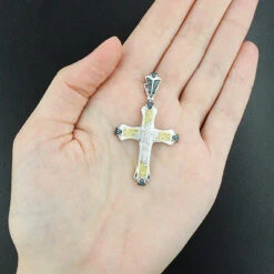 White Blue Yellow Diamond Cross Pendant 0.56ct Sterling Silver -H'Hen Sale Store white blue yellow diamond cross pendant 056ct sterling silver p 48219box