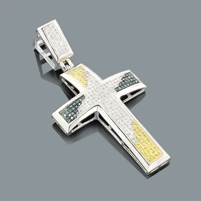 White Blue Yellow Diamond Cross Pendant 0.80ct Sterling Silver 3 White Blue Yellow Diamond Cross Pendant 0.80ct Sterling Silver