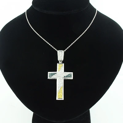 White Blue Yellow Diamond Cross Pendant 0.80ct Sterling Silver 5 White Blue Yellow Diamond Cross Pendant 0.80ct Sterling Silver - Image 3