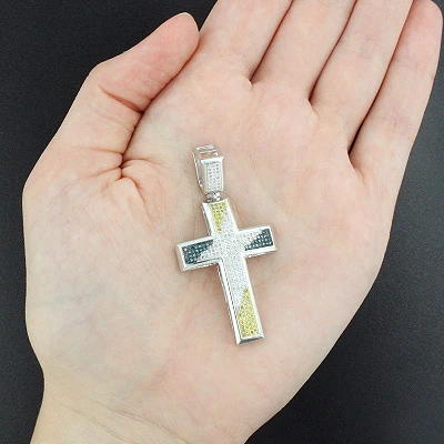 White Blue Yellow Diamond Cross Pendant 0.80ct Sterling Silver 6 White Blue Yellow Diamond Cross Pendant 0.80ct Sterling Silver - Image 4