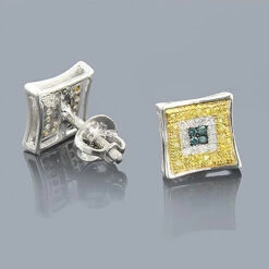White Blue Yellow Diamond Earrings 0.35 Sterling Silver