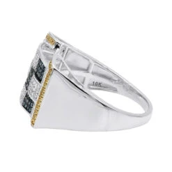 Unique White Blue Yellow Diamond Ring For Men 10K Yellow Gold 0.97ct -H'Hen Sale Store white blue yellow diamond ring 10k 097ct p 43622 backwh