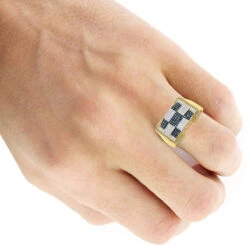 Unique White Blue Yellow Diamond Ring For Men 10K Yellow Gold 0.97ct -H'Hen Sale Store white blue yellow diamond ring 10k 097ct p 43622 bodye