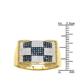 Unique White Blue Yellow Diamond Ring For Men 10K Yellow Gold 0.97ct -H'Hen Sale Store white blue yellow diamond ring 10k 097ct p 43622 rulerye