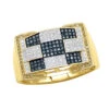 Unique White Blue Yellow Diamond Ring For Men 10K Yellow Gold 0.97ct
